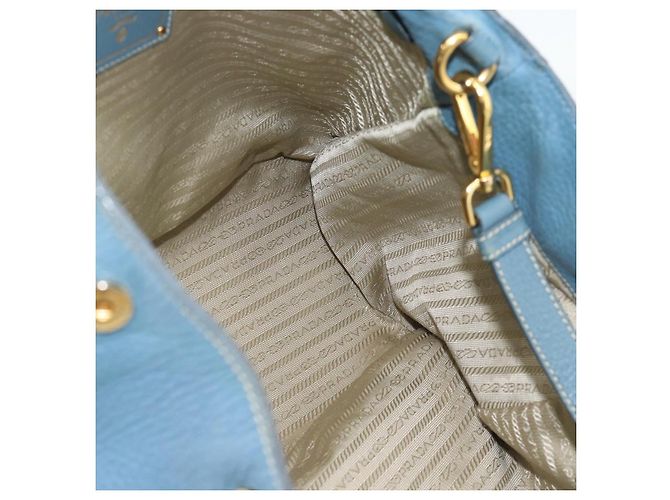 Bolsa Tote PRADA de couro 2way Azul Ouro Auth 185152A Dourado - vista 22