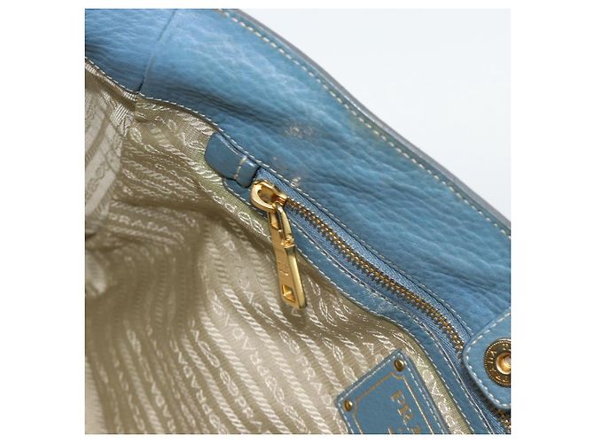 Bolsa Tote PRADA de couro 2way Azul Ouro Auth 185152A Dourado - vista 24