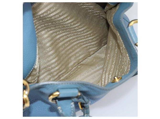 Bolsa Tote PRADA de couro 2way Azul Ouro Auth 185152A Dourado - vista 27