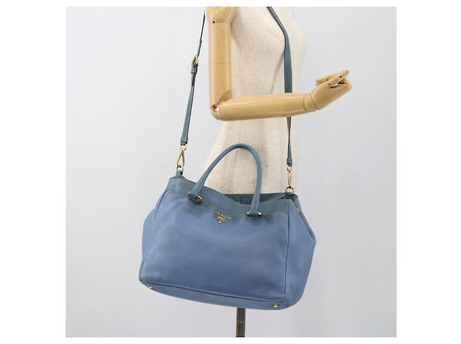 Bolsa Tote PRADA de couro 2way Azul Ouro Auth 185152A Dourado - vista 28