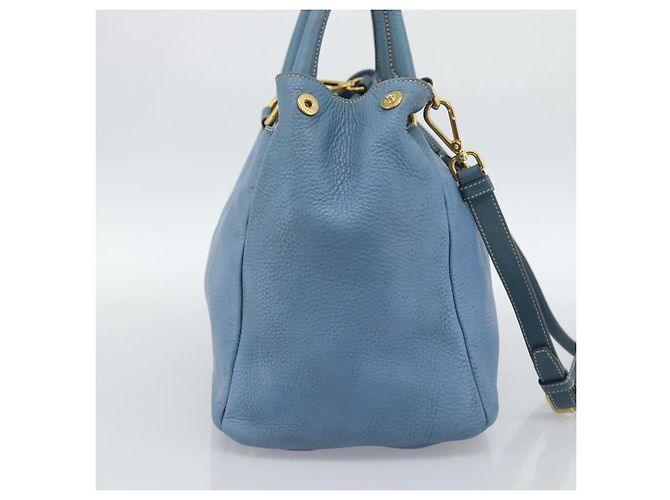 Bolsa Tote PRADA de couro 2way Azul Ouro Auth 185152A Dourado - vista 3