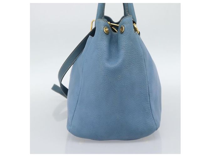 Bolsa Tote PRADA de couro 2way Azul Ouro Auth 185152A Dourado - vista 4