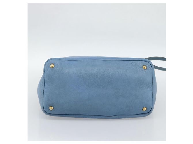 Bolsa Tote PRADA de couro 2way Azul Ouro Auth 185152A Dourado - vista 5
