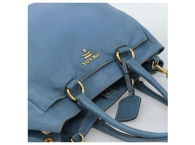 Bolsa Tote PRADA de couro 2way Azul Ouro Auth 185152A Dourado - vista 6