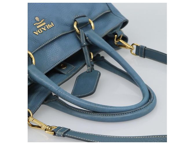 Bolsa Tote PRADA de couro 2way Azul Ouro Auth 185152A Dourado - vista 7