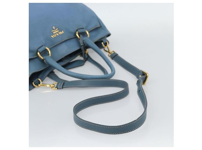 Bolsa Tote PRADA de couro 2way Azul Ouro Auth 185152A Dourado - vista 8