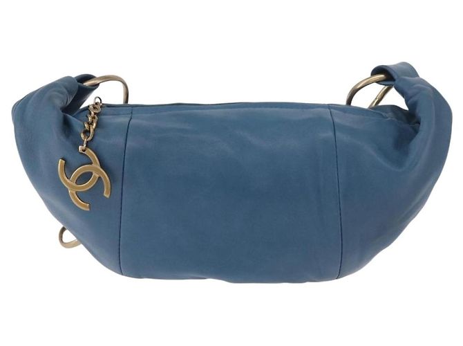 Bolsa de Alça de Corrente CHANEL em Pele de Cordeiro Azul e Ouro CC Auth 185410SAM Dourado - vista 13