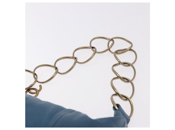 Bolsa de Alça de Corrente CHANEL em Pele de Cordeiro Azul e Ouro CC Auth 185410SAM Dourado - vista 14