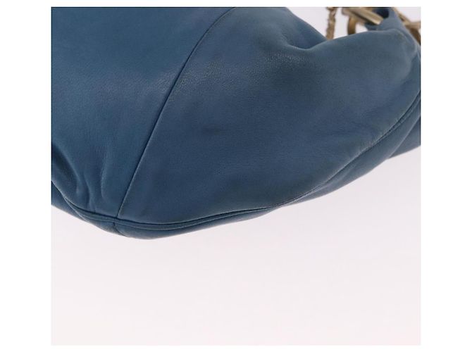 Bolsa de Alça de Corrente CHANEL em Pele de Cordeiro Azul e Ouro CC Auth 185410SAM Dourado - vista 17