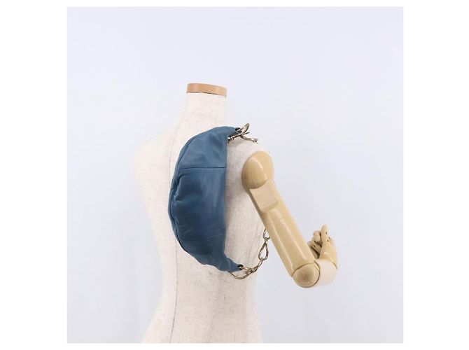 Bolsa de Alça de Corrente CHANEL em Pele de Cordeiro Azul e Ouro CC Auth 185410SAM Dourado - vista 21