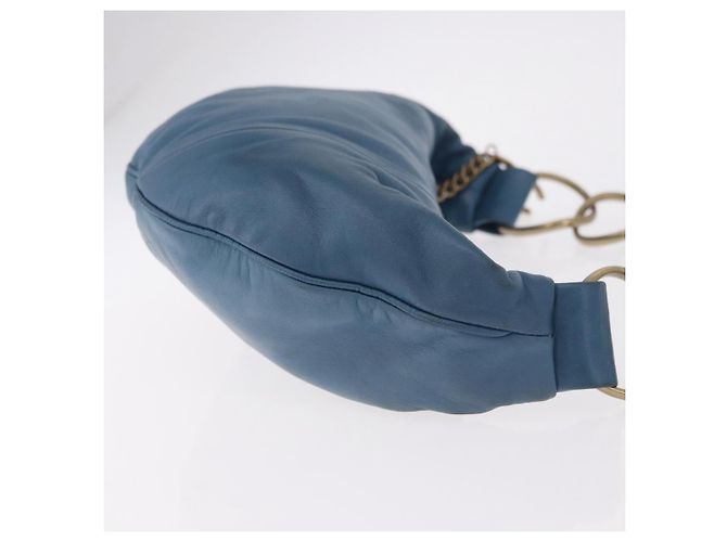 Bolsa de Alça de Corrente CHANEL em Pele de Cordeiro Azul e Ouro CC Auth 185410SAM Dourado - vista 3