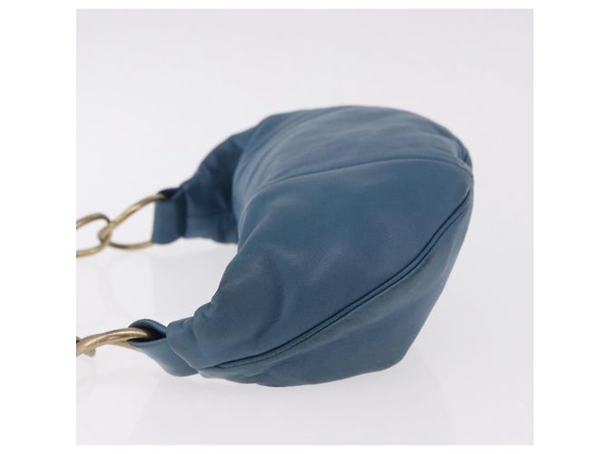 Bolsa de Alça de Corrente CHANEL em Pele de Cordeiro Azul e Ouro CC Auth 185410SAM Dourado - vista 4