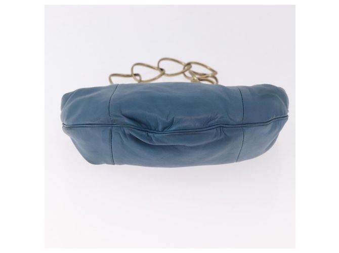 Bolsa de Alça de Corrente CHANEL em Pele de Cordeiro Azul e Ouro CC Auth 185410SAM Dourado - vista 5