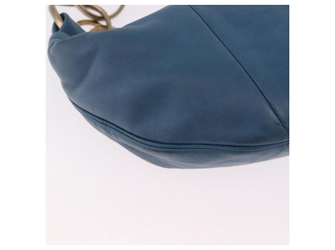 Bolsa de Alça de Corrente CHANEL em Pele de Cordeiro Azul e Ouro CC Auth 185410SAM Dourado - vista 8