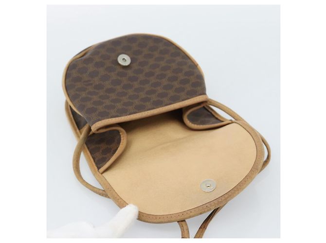 Céline Borsa a tracolla CELINE Macadam Canvas PVC Pelle Marrone Oro Auth ka4664 D'oro - vista 10
