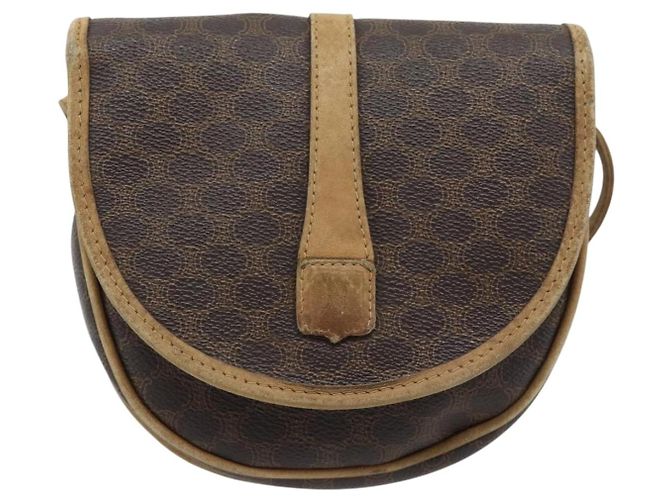 Céline Borsa a tracolla CELINE Macadam Canvas PVC Pelle Marrone Oro Auth ka4664 D'oro - vista 13