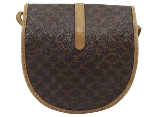 Céline Borsa a tracolla CELINE Macadam Canvas PVC Pelle Marrone Oro Auth ka4664 D'oro - vista 2