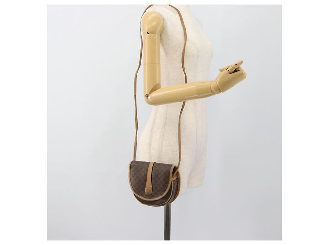 Céline Borsa a tracolla CELINE Macadam Canvas PVC Pelle Marrone Oro Auth ka4664 D'oro - vista 20