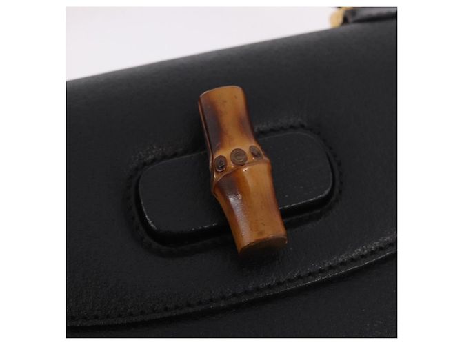 Borsa a mano GUCCI Bamboo in pelle nera e oro Auth 183361V Nero D'oro - vista 14