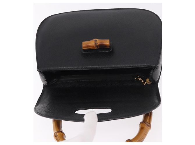 Borsa a mano GUCCI Bamboo in pelle nera e oro Auth 183361V Nero D'oro - vista 15