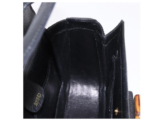 Borsa a mano GUCCI Bamboo in pelle nera e oro Auth 183361V Nero D'oro - vista 18