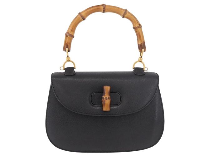 Borsa a mano GUCCI Bamboo in pelle nera e oro Auth 183361V Nero D'oro - vista 2