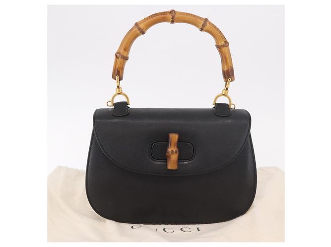 Borsa a mano GUCCI Bamboo in pelle nera e oro Auth 183361V Nero D'oro - vista 26