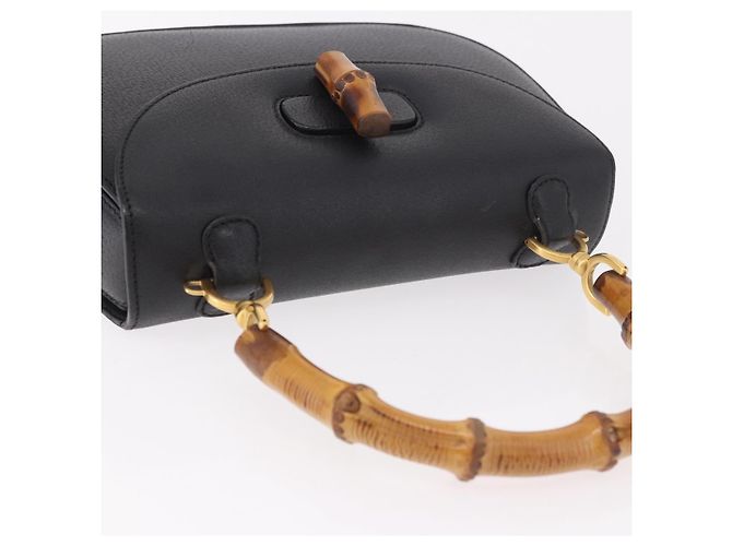 Borsa a mano GUCCI Bamboo in pelle nera e oro Auth 183361V Nero D'oro - vista 6
