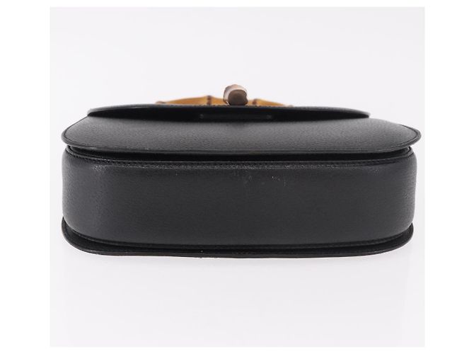 Borsa a mano GUCCI Bamboo in pelle nera e oro Auth 183361V Nero D'oro - vista 9