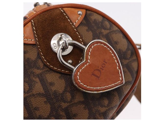 Borsa a tracolla Romantic in tela Christian Dior Trotter PVC Marrone Argento Auth 185666SAM - vista 14