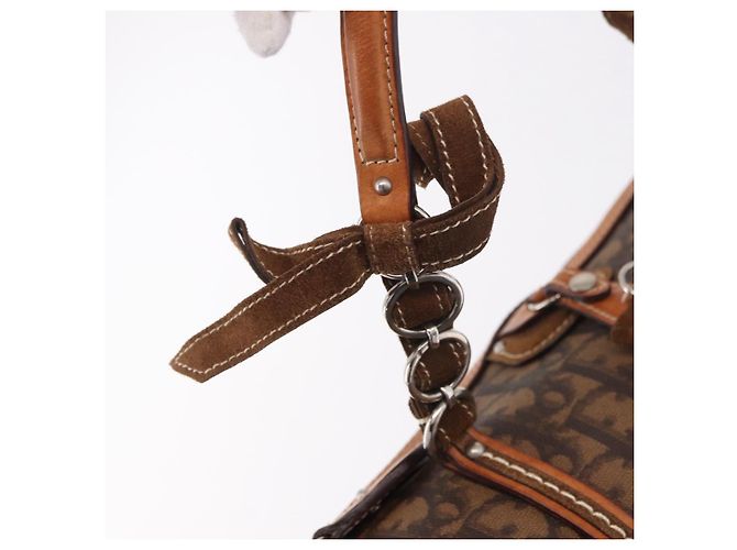 Borsa a tracolla Romantic in tela Christian Dior Trotter PVC Marrone Argento Auth 185666SAM - vista 15