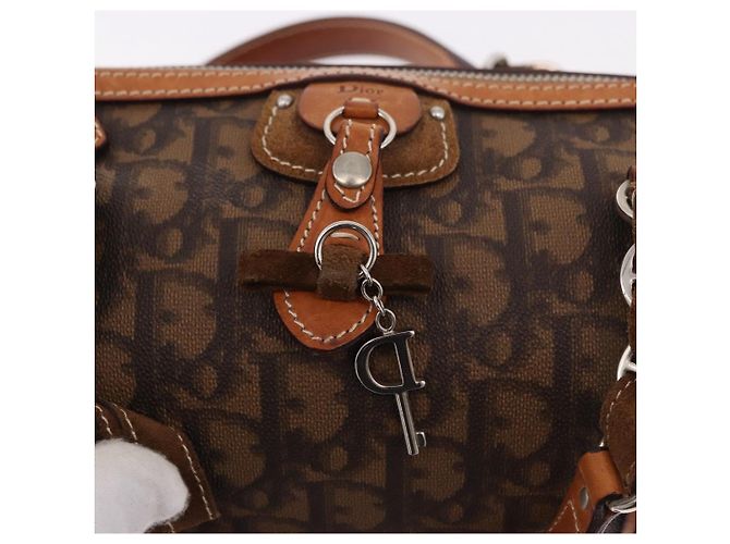 Borsa a tracolla Romantic in tela Christian Dior Trotter PVC Marrone Argento Auth 185666SAM - vista 16