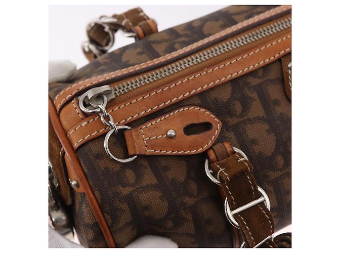 Borsa a tracolla Romantic in tela Christian Dior Trotter PVC Marrone Argento Auth 185666SAM - vista 17