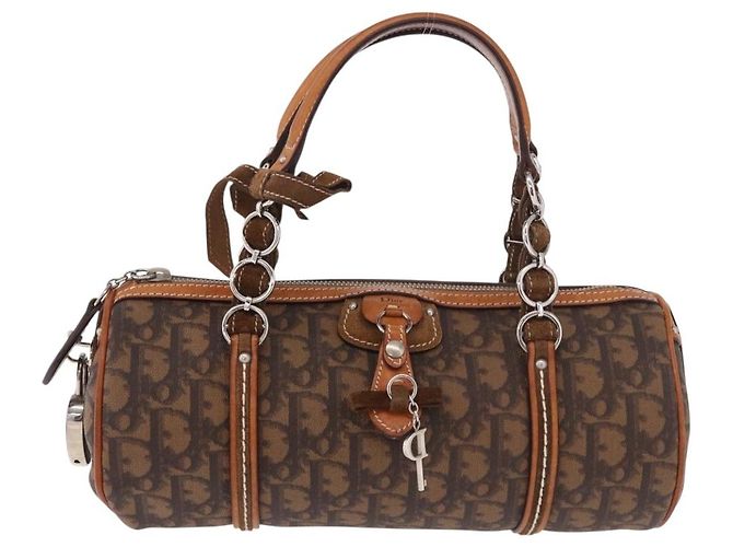 Borsa a tracolla Romantic in tela Christian Dior Trotter PVC Marrone Argento Auth 185666SAM - vista 2