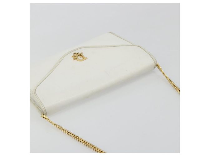 Borsa a tracolla con catena Christian Dior in pelle bianca e oro Auth BA13317 Bianco D'oro - vista 6