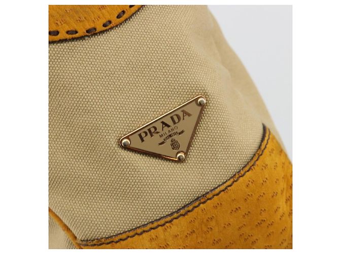 Borsa PRADA in tela Beige Gold Auth 184366 D'oro - vista 18