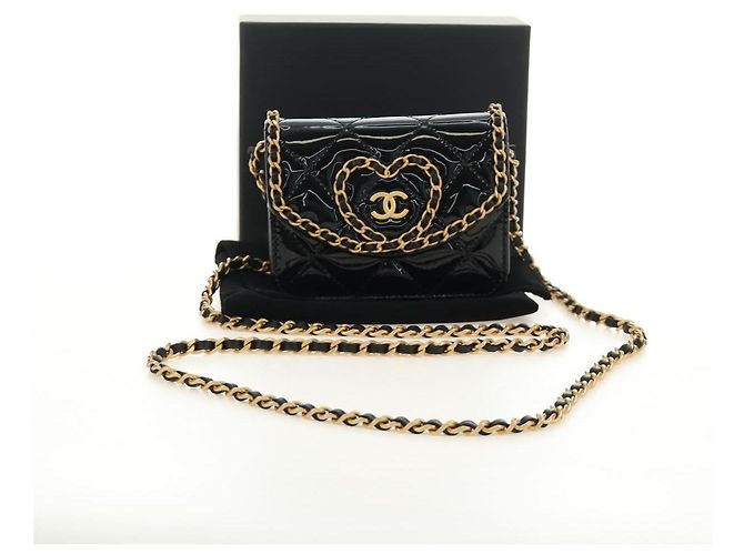 CHANEL Matelasse Chain Shoulder Bag Patent leather Black Gold CC Auth 184590SAM Nero D'oro - vista 12