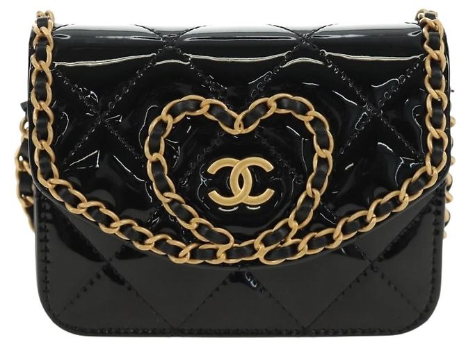 CHANEL Matelasse Chain Shoulder Bag Patent leather Black Gold CC Auth 184590SAM Nero D'oro - vista 13