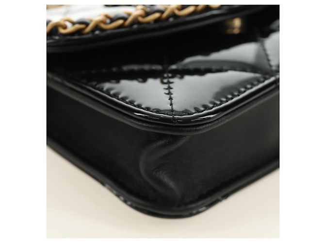 CHANEL Matelasse Chain Shoulder Bag Patent leather Black Gold CC Auth 184590SAM Nero D'oro - vista 14