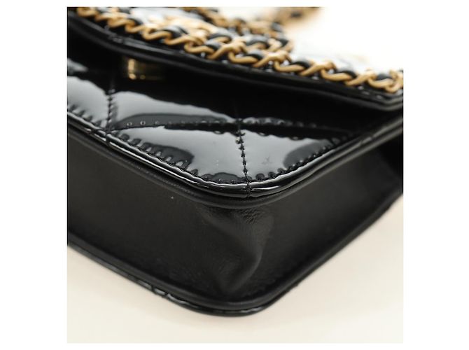 CHANEL Matelasse Chain Shoulder Bag Patent leather Black Gold CC Auth 184590SAM Nero D'oro - vista 15