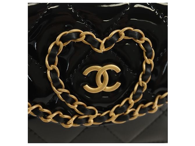 CHANEL Matelasse Chain Shoulder Bag Patent leather Black Gold CC Auth 184590SAM Nero D'oro - vista 18