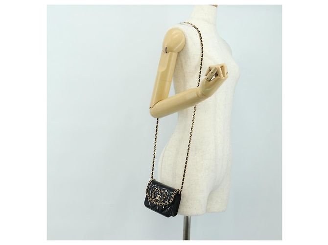 CHANEL Matelasse Chain Shoulder Bag Patent leather Black Gold CC Auth 184590SAM Nero D'oro - vista 22