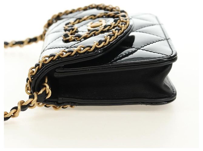 CHANEL Matelasse Chain Shoulder Bag Patent leather Black Gold CC Auth 184590SAM Nero D'oro - vista 3