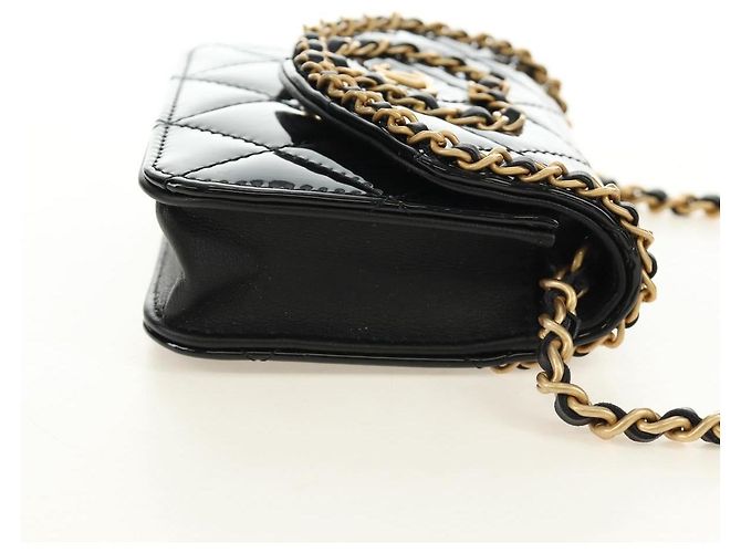 CHANEL Matelasse Chain Shoulder Bag Patent leather Black Gold CC Auth 184590SAM Nero D'oro - vista 4