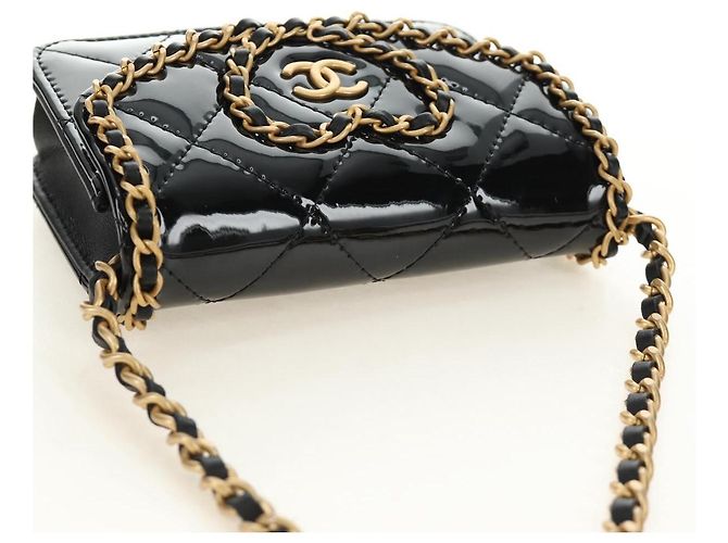 CHANEL Matelasse Chain Shoulder Bag Patent leather Black Gold CC Auth 184590SAM Nero D'oro - vista 6