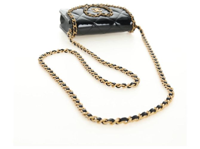 CHANEL Matelasse Chain Shoulder Bag Patent leather Black Gold CC Auth 184590SAM Nero D'oro - vista 7