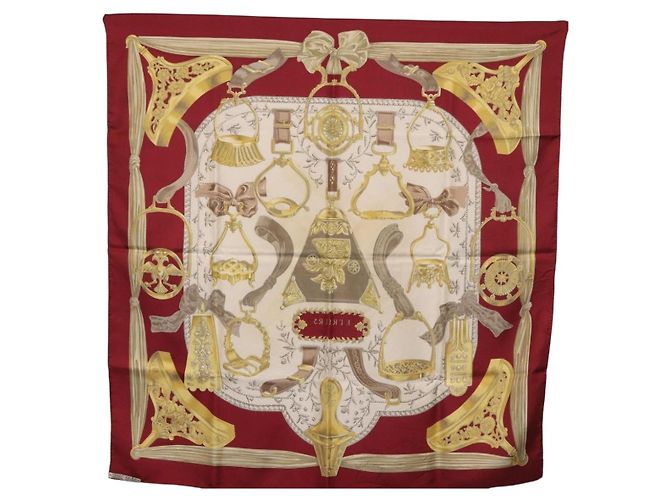 Hermès HERMES Carré 90 Sciarpa "RETRIERS" Seta Bordeaux Auth BA13192 Bordò - vista 12