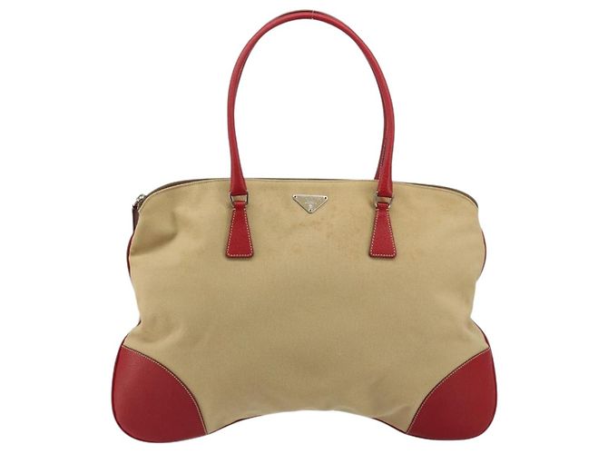 PRADA Tote Bag Canvas Beige Silber Auth bs35583 - Ansicht 13
