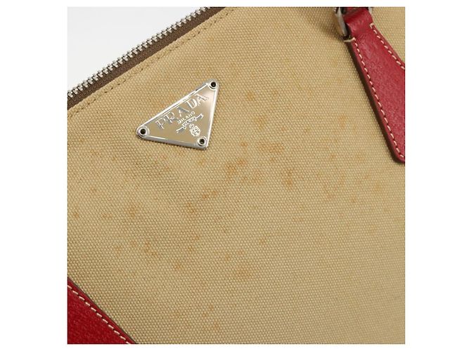 PRADA Tote Bag Canvas Beige Silber Auth bs35583 - Ansicht 18