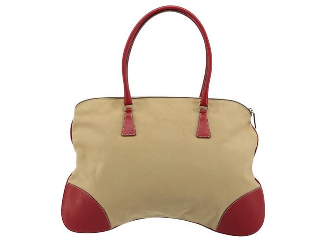 PRADA Tote Bag Canvas Beige Silber Auth bs35583 - Ansicht 2